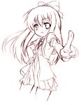  dress fingerprint hand_on_hip jun_(noiji_guren_0220) lineart long_hair looking_at_viewer monochrome nanamori_school_uniform ribbon sailor_dress school_uniform serafuku smile solo toshinou_kyouko yuru_yuri 