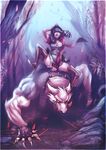 big_bad_wolf canine claws clothed clothing collar duo female forest front_view gloves human little_red_riding_hood looking_at_viewer mammal mirkand89 muscles outside piercing riding scenery size_difference tongue tongue_out tree wolf 