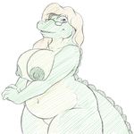  big_breasts breasts chubby crocodile female hair huge_breasts looking_at_viewer nipples nude plain_background reptile scalie sketch smile strider_orion voluptuous wide_hips 