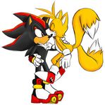  black canine fakerface fox fur gay gloves hedgehog kissing male mammal miles_prower red_eyes sega shadow_the_hedgehog smile sonic_(series) 