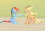  applejack_(mlp) blonde_hair blush bound cowboy_hat cutie_mark duo equine eyes_closed female feral friendship_is_magic hair hat horse mammal multi-colored_hair my_little_pony open_mouth pegasus plain_background pony pulling rainbow_dash_(mlp) rainbow_hair rope v-invidia wings 