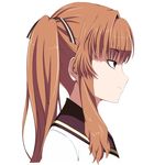 ano_natsu_de_matteru brown_eyes brown_hair flo from_side hair_ribbon long_hair profile ribbon school_uniform simple_background smile solo twintails white_background yamano_remon 