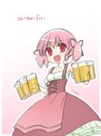  :d alcohol apron bad_id bad_pixiv_id bare_shoulders beer beer_mug blouse collarbone cup detached_sleeves dirndl dress german_clothes holding holding_cup kaname_madoka koruri mahou_shoujo_madoka_magica oktoberfest open_mouth pink_dress pink_eyes pink_hair puffy_sleeves short_sleeves smile solo twintails underbust waist_apron 