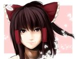  bow brown_eyes brown_hair closed_mouth face hair_bow hair_tubes hakurei_reimu heart leon_(mikiri_hassha) lips long_hair looking_at_viewer portrait smile solo touhou upper_body 