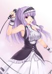  bare_shoulders darkmaya dream_c_club dream_c_club_(series) eyepatch hairband long_hair mari_(dream_c_club) microphone open_mouth purple_eyes purple_hair skirt solo wrist_cuffs 