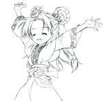  arms_up chinese_clothes closed_eyes hanfu jun_(noiji_guren_0220) lineart long_hair monochrome open_mouth sangokushi_taisen smile solo toukijin 