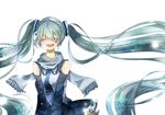  ^_^ ayame_(no_ohana) bad_id bad_pixiv_id bare_shoulders closed_eyes detached_sleeves happy hatsune_miku long_hair scarf solo twintails very_long_hair vocaloid 