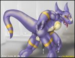  black_penis butt claws cum dragon dragoneer dragoneer_(character) english_text erection looking_at_viewer looking_back male mooning murasadramon nude penis precum presenting presenting_hindquarters purple_body saliva scalie seduction solo standing text tongue tongue_out 