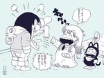  cat comic dr._slump greyscale labcoat laughing monochrome multiple_girls nichijou parody professor_shinonome sakamoto_(nichijou) shinonome_nano style_parody tears toriyama_akira_(style) translated wagashiwagashi winding_key 