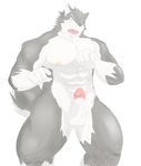  balls biceps blush canine chubby dog erection fur male mammal muscles nipples nude pecs penis solo standing thick_penis unknown_artist vein wolf 