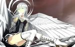  animal bird boots feathers green_eyes panties photoshop sky solano tagme thighhighs underwear weapon white_hair wings 