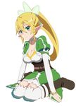  blonde_hair braid breasts cleavage elf green_eyes highres large_breasts leafa long_hair pointy_ears ponytail shirogane_(seemee) solo sword_art_online twin_braids 