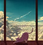  animal artist_name caring cat cloud dated fish ground_vehicle landscape no_humans original perspective scenery signature sky smoke train 
