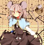  animal_ears bad_id bad_pixiv_id basket blush capelet dowsing_rod gem grey_hair jewelry long_sleeves looking_at_viewer mouse mouse_ears mouse_tail nazrin necklace red_eyes shirt short_hair skirt solo tail touhou vest yarawi 