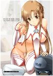  asuna_(sao) blush breasts brown_eyes brown_hair english large_breasts long_hair looking_at_viewer nervegear nipples no_panties smile solo sword_art_online thigh_gap thighhighs white_legwear xanadu 