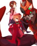  ass bad_id bad_pixiv_id bandages blue_eyes bodysuit brown_hair eva_02 evangelion:_3.0_you_can_(not)_redo eyepatch glasses green_eyes hair_ornament hairband heterochromia highres long_hair makinami_mari_illustrious mecha multiple_girls neon_genesis_evangelion orange_hair pink_bodysuit plugsuit rebuild_of_evangelion shikinami_asuka_langley shiroshi_(denpa_eshidan) souryuu_asuka_langley twintails 