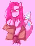  anthrofied aries84 big_breasts blue_eyes breasts cutie_mark equine female friendship_is_magic fur gloves hair horse mammal my_little_pony nipples party_hat pillow pink_fur pink_hair pinkamena_(mlp) pinkie_pie_(mlp) plain_background pony solo 