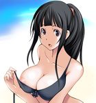  areola_slip areolae bad_id bad_pixiv_id beach bikini_top black_hair breasts chitanda_eru gengoroh hyouka large_breasts long_hair ocean open_mouth outdoors ponytail purple_eyes solo standing summer upper_body wardrobe_malfunction 