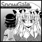  black_border blush border circle_cut greyscale hat long_hair maribel_hearn monochrome multiple_girls nibi short_hair tears touhou usami_renko 