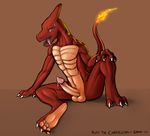  2012 abs balls biceps big_penis blue_eyes charmeleon claws dreiker erection fangs fire hindpaw male muscles nintendo nude open_mouth paws pecs penis pok&#233;mon porkyman pose presenting reptile scales scalie solo spread_legs spreading sweat teeth toe_claws vein video_games 