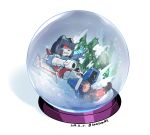  chibi commentary dated decepticon highres kamizono_(spookyhouse) log no_humans open_hand robot snow_globe starscream surprised thrusters transformers white_background 