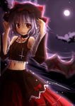  alternate_costume bare_shoulders bat_wings blue_hair cloud cross detached_sleeves full_moon hat mashayuki midriff moon night night_sky red_eyes remilia_scarlet ribbon sky solo touhou wings 