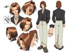  alternate_hairstyle artist_request belt brown_eyes brown_hair character_sheet hamrio_musica jewelry lowres male_focus multiple_views necklace rave ring turnaround 
