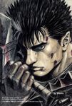  berserk berserker_armor black_armor black_hair close-up dragonslayer_(sword) guts highres male_focus miura_kentarou solo sword weapon 