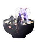  animal_ears bad_id bad_pixiv_id bunny_ears cup food in_container in_cup in_food kurifuto long_hair minigirl noodles purple_hair reisen_udongein_inaba socks solo thighhighs touhou 