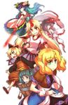  bad_id bad_pixiv_id bucket cup fuyu_kitsune hinanawi_tenshi horn hoshiguma_yuugi in_bucket in_container kisume kurodani_yamame mizuhashi_parsee multiple_girls nagae_iku sakazuki star sword sword_of_hisou touhou weapon 