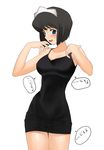  a1 absurdres bare_shoulders black_dress black_hair blue_eyes blush breasts covered_nipples dress hair_ornament highres large_breasts open_mouth siesta solo sweat translated zero_no_tsukaima 