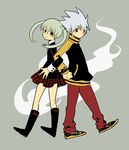  1girl bad_id bad_pixiv_id blue_eyes boots maka_albarn plaid red_eyes shoes skirt soul_eater soul_eater_(character) takeshiko twintails 