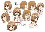  :d ^_^ angry bangs breasts brown_eyes brown_hair character_sheet cleavage clenched_teeth close-up closed_eyes cross elie_(rave) expressions face frown grin hair_between_eyes hand_on_own_chin jewelry looking_at_viewer looking_away lowres matsushima_akira medium_breasts naughty_face necklace official_art open_mouth pendant profile rave sad short_hair simple_background smile tank_top teeth white_background 