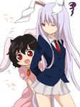  :d animal_ears black_hair bunny_ears inaba_tewi long_hair machiko_(beard) multiple_girls one_eye_closed open_mouth purple_hair red_eyes reisen_udongein_inaba short_hair smile touhou very_long_hair 