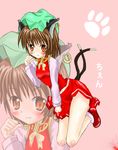  animal_ears bad_id bad_pixiv_id blood brown_hair cat_ears cat_tail chen china_dress chinese_clothes dress earrings fang hat jewelry multiple_tails orange_eyes ribbon short_hair solo tail touhou wiseman 