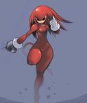  bodysuit costume genderswap genderswap_(mtf) gloves highres humanization knuckles_the_echidna long_hair okera red_hair solo sonic_the_hedgehog spiked_gloves tail wide_hips 