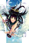  :3 black_hair blue_eyes copyright_request digital_media_player feathers halo headphones long_hair nauribon solo wings 