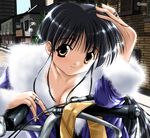  bicycle black_hair breasts brown_eyes cleavage copyright_request ground_vehicle jewelry medium_breasts ring solo washimi_tsutomu 