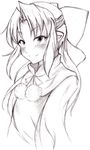 blush bow greyscale half_updo melty_blood monochrome pointy_ears sketch smile solo tsukihime white_len 