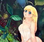  :o ahoge bad_id bad_pixiv_id blonde_hair blue_eyes braid breasts cleavage forest large_breasts long_hair nature original pointy_ears see-through solo suoni_(deeperocean) wet 