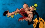  anthro bad_teeth blue_background bust_portrait cancer clothed clothing crying digital_media_(art) digital_painting_(art) disfigured disney drooling gooby goofy hat male mini_top_hat mixed_media nightmare_fuel open_mouth orange_shirt plain_background saliva sick side_view slobber solo tears top_hat wallpaper what 