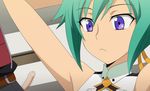  1boy 1girl aquarion_(series) aquarion_evol armpit_sex arms_up censored cum ejaculation erection fail failure green_hair handsfree_ejaculation little_penis m_system mosaic_censoring penis purple_eyes short_hair small_penis tiny_penis zessica_wong 