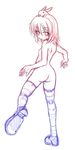 ass bunny copyright_request flat_chest looking_at_viewer looking_back nibi nude short_hair simple_background solo thighhighs white_background 