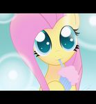  cute equine female feral fluttershy_(mlp) friendship_is_magic fur hair horse looking_at_viewer mammal milkshake my_little_pony pink_hair pony solo twintailsinc yellow_fur 