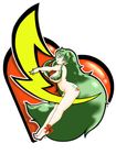  1girl ass breasts gpals78 green_eyes green_hair heart horns large_breasts long_hair looking_at_viewer lum nipples nose_art nude oni open_mouth outline perky_breasts pointy_ears profile simple_background solo urusei_yatsura very_long_hair white_background 
