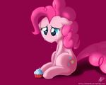  blue_eyes chicasonic crying cupcake cutie_mark depressed equine female feral friendship_is_magic fur hair horse mammal my_little_pony pink_background pink_fur pink_hair pink_theme pinkie_pie_(mlp) plain_background pony sad solo tears 
