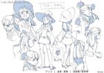  boots character_sheet hat kagari_atsuko little_witch_academia monochrome official_art witch witch_hat yoshinari_you 