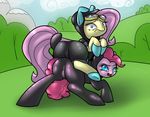  cloud clouds costume duo equine eyewear female feral fluttershy_(mlp) friendship_is_magic fur goggles grassland green_eyes horse legwear mammal my_little_pony pink_fur pinkie_pie_(mlp) pony slavedemorto tights tongue tongue_out yellow_fur 