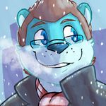  blue_fur blue_nose brown_hair clamcrusher eyewear fur glasses hair male mammal mustelid otter snow solo 