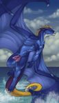  blue dragon male multi_cock nude outside penis scalie sea solo tojo_the_thief water wings 